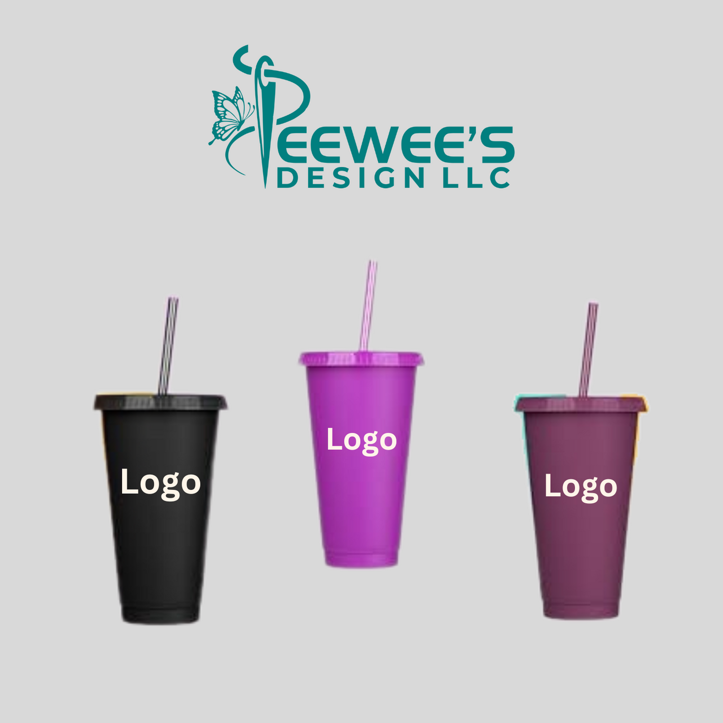 Set of 12 Reusable Plastic Cups with Logo