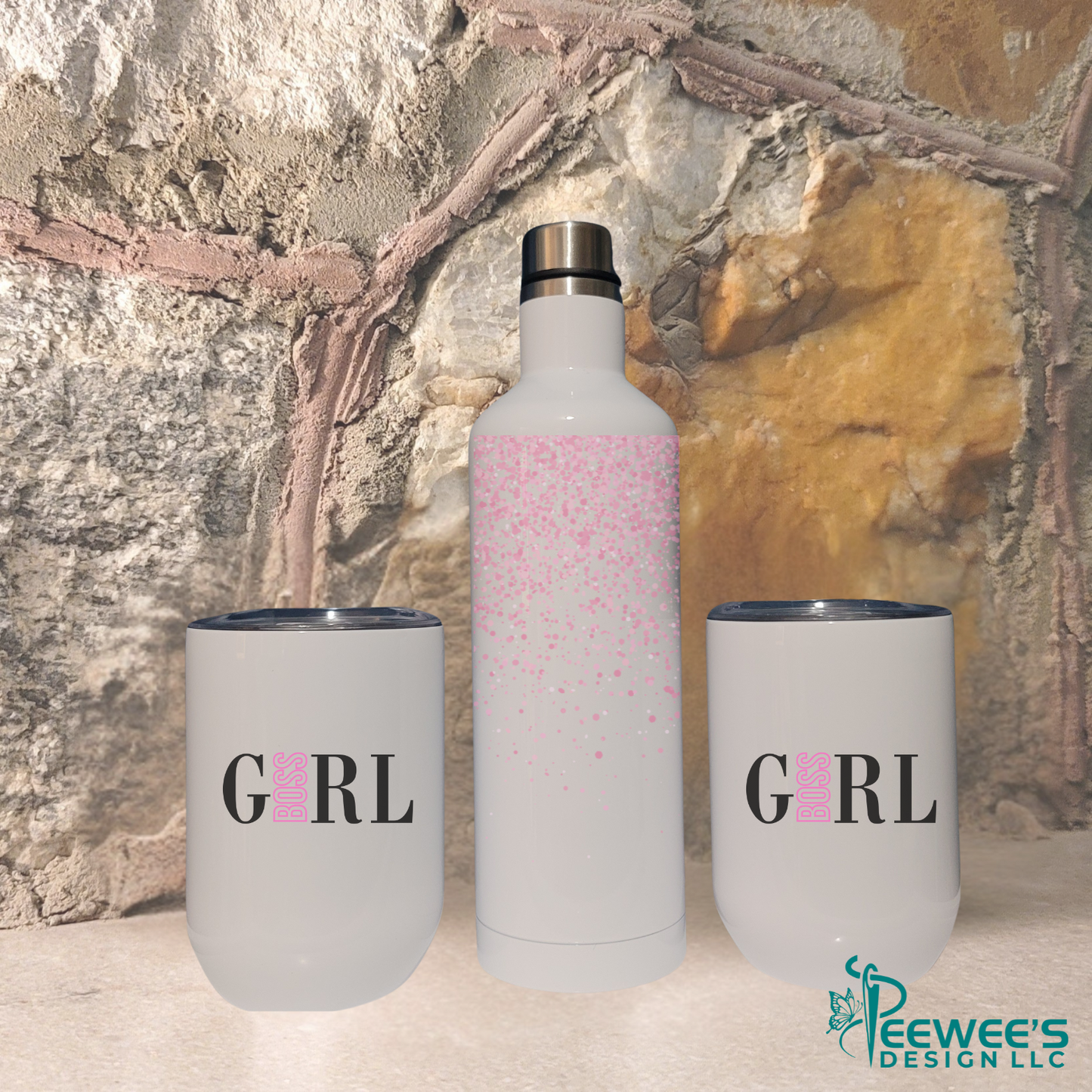 Bottle and Wine Cup Set-Boss Girl Design