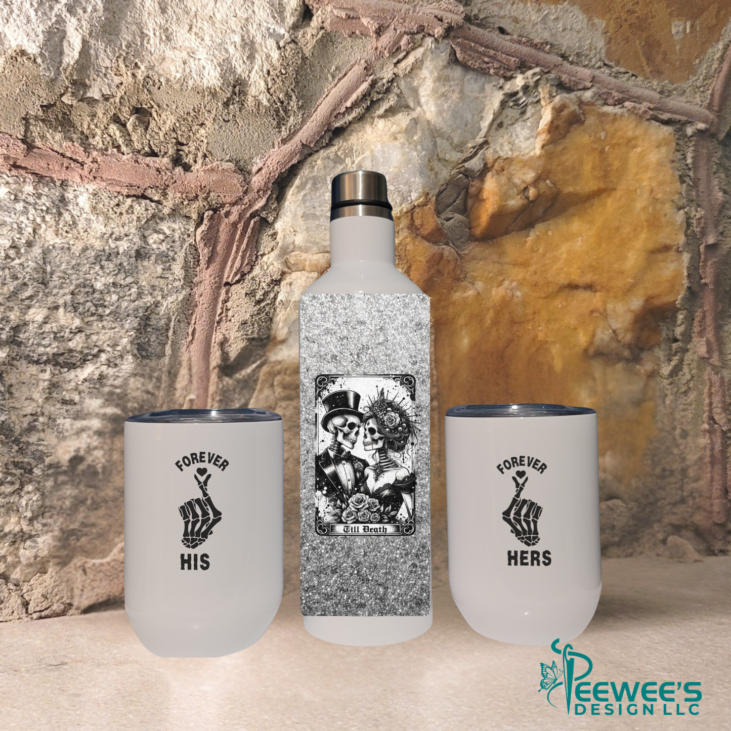 Bottle and Wine Cup Set-Forever his and hers Design