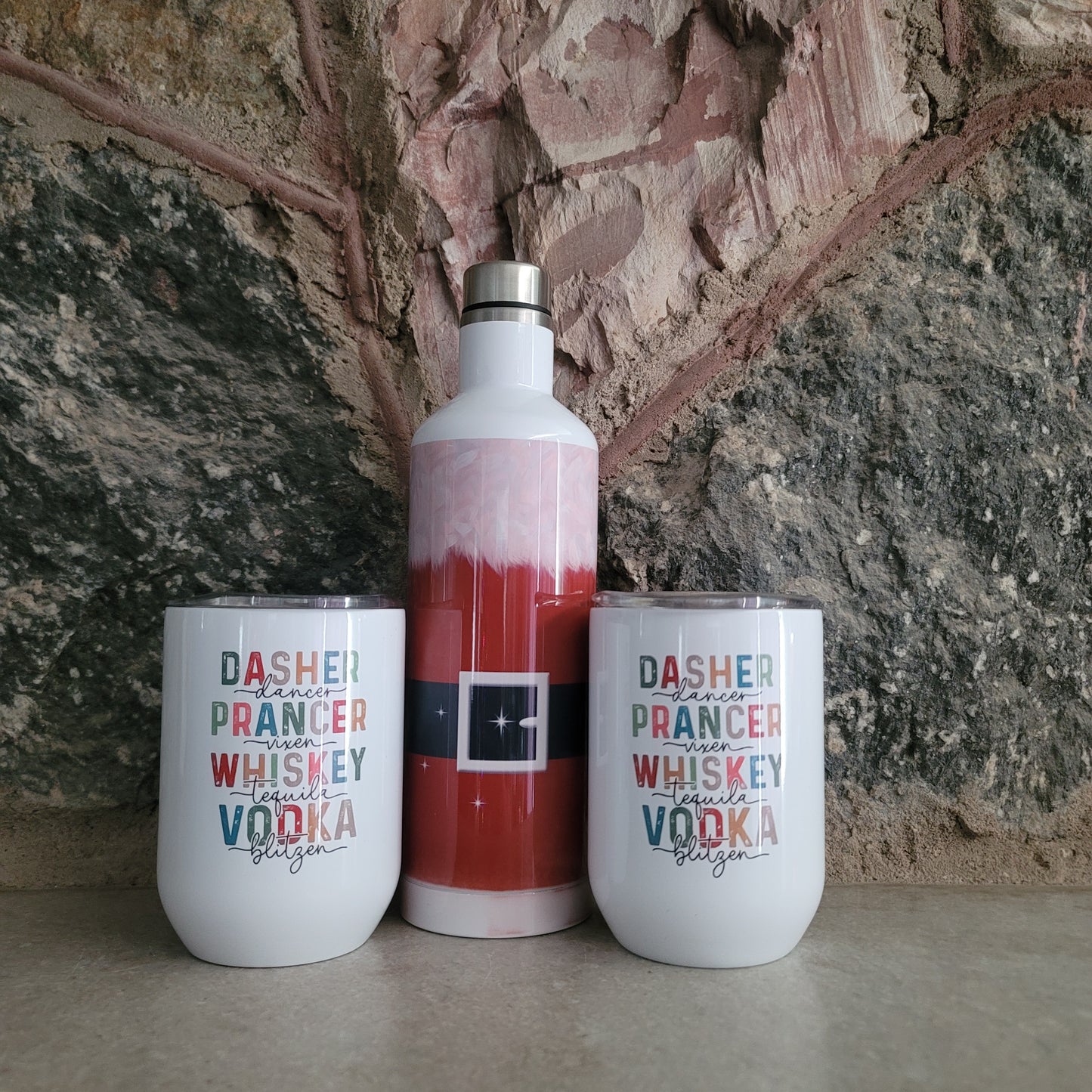 Bottle and Wine Cup Set-Santa and Dasher Design